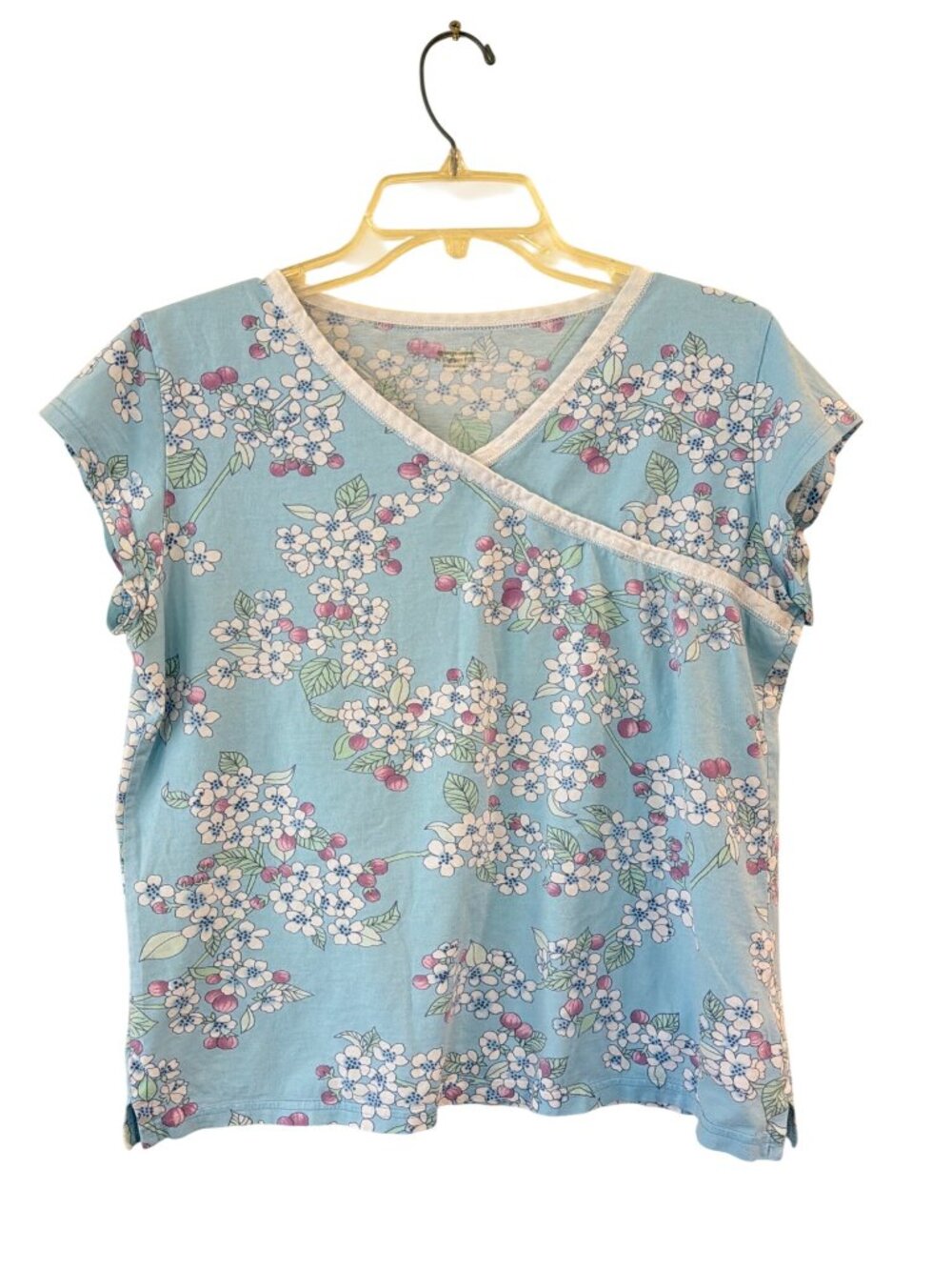 Garnet Hill Pajama SET Size M Blue Floral Green Cotton Short Sleeve Shorts - Picture 4 of 9